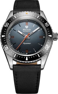 Nivada Grenchen Aquamar Grey on Black Leather